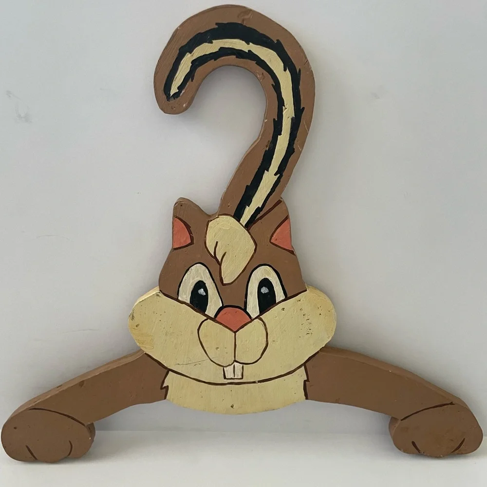 Vintage Kids Children Animal Clothes Hangers Wooden Set Of 3